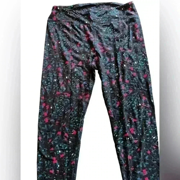 Lularoe TC black , teal & hot pink geometric pattern leggings. NWOT. - Picture 2 of 5